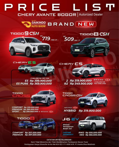 Pricelist Harga Chery tanahsareal 2025